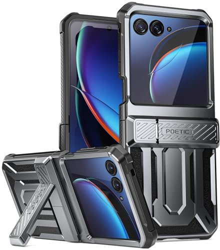 Poetic Spartan-Hülle für Motorola Moto Razr 40 Ultra, [Ständer] [Scharnierschutz], stoßfeste Ganzkörperabdeckung mit Ständer, Metallic Gun Metal