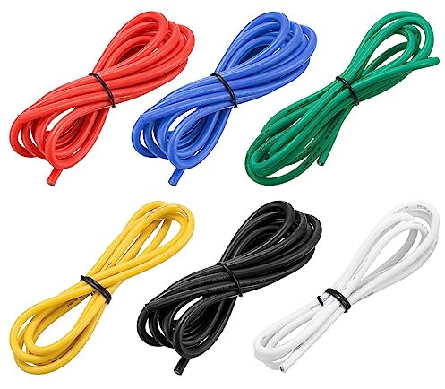 sourcing map Cable de Silicona Calibre 12, 6 Cables Eléctrico 12 AWG, Alambre Trenzado de Cobre Estañado Flexible, Cable Conexión Alta Temperatura, 6 Color 1 m para Modelo de Auto