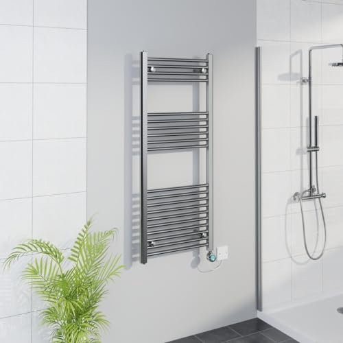 Warmehaus Smart WiFi Thermostatic Electric Bathroom Straight Heated Towel Rail Warmer Radiator with Timer 1200x500mm - Chrome