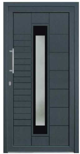 HORI Haustür Kunststoff, aluminium, Komplettset konfigurieren, Hauseingangstür Modern - Farbe: grau (innen weiß) - DIN links - Modell: Stripe - 210 x 100 cm