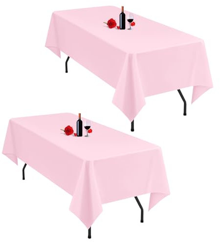 2er-Pack rosa Tischdecken, 153 x 260 cm, rechteckige rosa Tischdecke für 1,8 m große Tische, waschbare Polyester-Tischdecken, rechteckig, für Hochzeitsfeier, Bankett