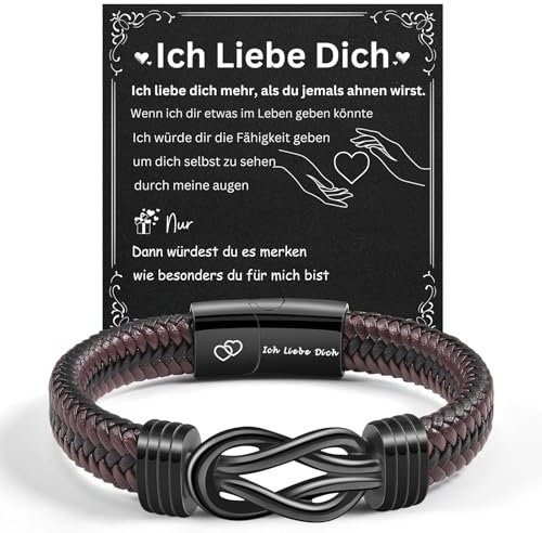 TERRISHE Ich Liebe Dich Geschenke für Männer Lederarmband Herren Geschenk Ehemann Valentinstag Jahrestag Geschenk für Ihn Hochzeitstag Geschenke für Männer Partner Geburtstagsgeschenk für Freund Mann