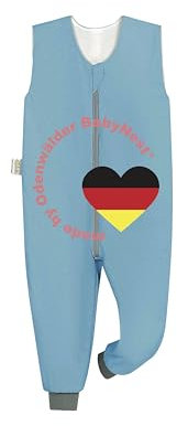Odenwälder Baby Schlafsack Overall mit Füßen | Hopsi Hose 0,5 TOG | Sommer Schlafsack Overall 110/116 | blue