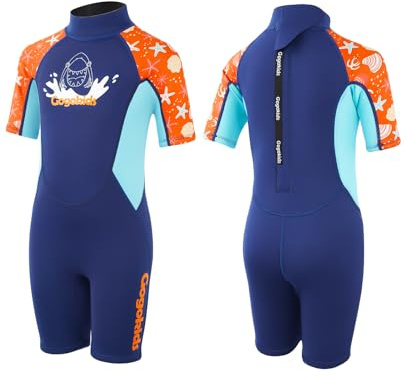 Gogokids Muta corta per bambini, in neoprene SCR da 2,5 mm, per bambini, con cerniera posteriore, comfort e calore, muta UV per nuoto, snorkeling e surf, età 2-10 anni ragazzi ragazze