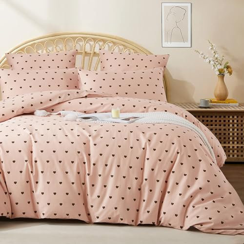 Sedefen Bettwäsche 135x200 Baumwolle Rosa Herzen Renforce Wendebettwäsche Set Herzchen Herz Muster ÖkoTex Bettwäsche mit Reißverschluss und 1 Kissenbezug 80x80 cm