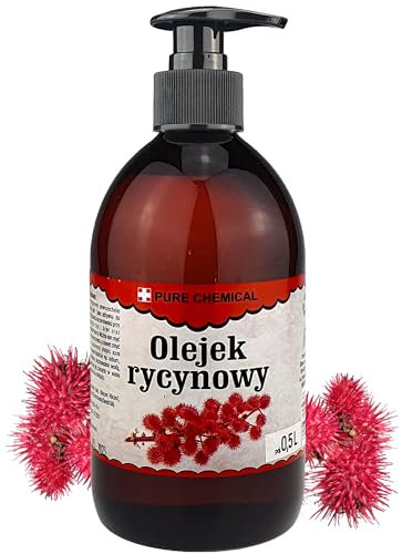 PURE CHEMICAL - Bio Rizinusöl Unraffiniert - Kaltgepresst - Natürlich - 100% Rein - Castor Oil - Vegan und Cruelty Free - Wimpern, Augenbrauen, Haare, Bart, Nägel (0,5L + Spender)