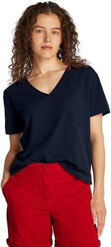 Tommy Hilfiger Camiseta manga corta Mujer con cuello de pico, Azul (Dark Night Navy), M