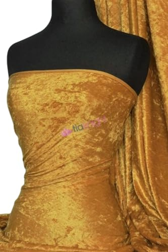 Crushed Velvet Stretch Material | Soft Furnishing, Craft Velour & Dressmaking Fabric | Same Day Dispatch | Sold By The Metre | By Tia Knight Q156 (Dark Mustard)