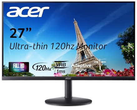 acer SB273 G0bi 27 IPS Full HD (1920 x 1080) Ultra-Thin Zero-Frame Gaming Office Monitor | Adaptive-Sync Support (FreeSync Compatible) | Up to 120Hz Refresh | 1ms (VRB) | Tilt | HDMI & VGA Ports
