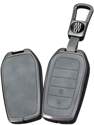 ontto Grau Autoschlüssel Hülle Schutzhülle Passt für Toyota Corolla Cross Yaris GR Cross Hybrid CHR RAV4 Prius Hilux für Suzuki Swace 2023 2024 Metall Leder Schlüsselhülle Schlüsselanhänger 2 Tasten