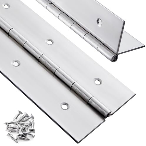 2 Pack Heavy Duty Piano Hinge 20 Inch x 3 Inch Continuous Hinge, 0.060'' Thick Stainless Steel Piano Hinge with Holes, 3 Wide Piano Hinge for Cabinet, Doors, DIY Wood Boxes