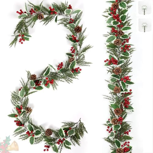 Betylifoy Künstliche Weihnachtsgirlande Künstliche Beerengirlande mit Tannenzapfen Tannennadeln 2 Stück 4M Weihnachtskranz für die Weihnachtsfeier, Weihnachtsbaumschmuck (2)