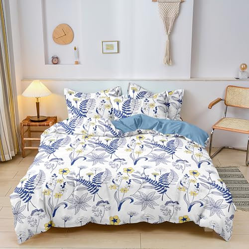 KGOSAUO Bettwäsche 135x200 cm 2 Teilig Blätter Blumen Muster Pflanzen Bettwäsche Microfaser Bettbezug mit Reißverschluss Kissenbezug 80x80 cm