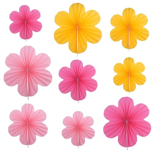 SenaiMy 9 Pezzi Fiori Carta, Ventagli di Carta, Fiori di Carta Appesi, Scomparti di Carta, Carta per Fan Ghirlanda, Fiori di Carta da Appendere, Fiori Carta Ventagli, Fiori di Carta per Feste Nozze
