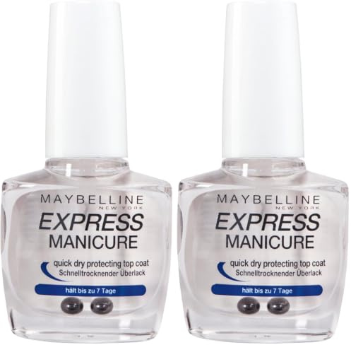 Maybelline New York Nagelpflege, Express Manicure Schnelltrocknender Überlack, Transparent (Packung mit 2)