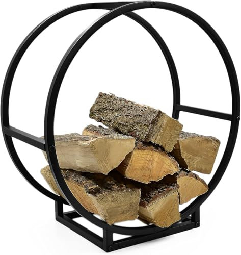 Stephans Möbelbörse Kaminholzständer schwarz Kaminholzregal, rund, Holzscheite Stapelhilfe, aus Stahl, innen, Brennholzregal, HxBxT 52x50x24,5 cm