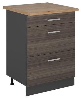 Vicco Mueble bajo de Cocina R-Line, Gris Noble, 60 cm con cajones, ET Roble