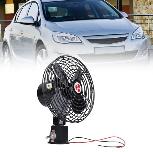Heavy Duty Car Fan 12V Car Cooling Fan with 2 Speed Switch, Metal Electric Vehicle Fan for Truck RV Car Boat Bus, Advanced Noise Reduction Technology Vehicle Air Circulator (6