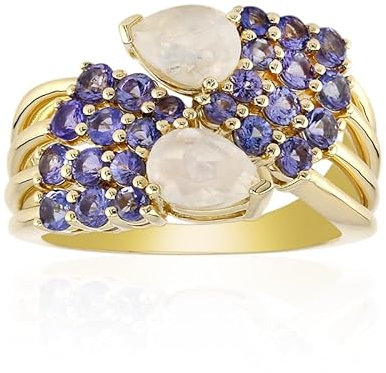 Cavill 9K Gold Ring mit Regenbogenmondstein & Tansanit Halo, 3,45ct, Luxuriöser Schmuck, Exklusiver Damenring, Handgefertigter Edelsteinring