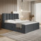 MOTIVENA Santiago Boxspringbett 160x200 mit Bettkasten und Topper, Polsterbett 160x200 mit Bettkasten, Taschenfederkern-Matratze (H3), Visco Memory-Foam Topper (H2), Samt, Grau (Anthrazit)