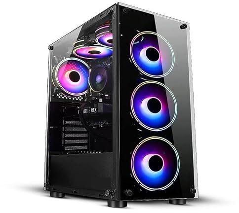 Computek Gaming PC Tower, Intel Core i7-3770, 16GB RAM, GT 730 2GB Graphics, 1TB HDD + 256GB SSD, Windows 11, Wi-Fi, Black 6 Fan RGB Case