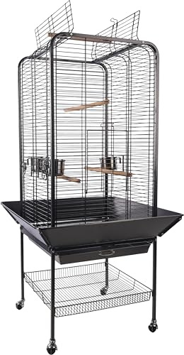 Flamingo Vogelkäfig – Voliere Vögel – Paullie Antrazit – 80×80×151,5 cm – 4 Sitzstangen & 3 Näpfe, Frontklappe, Dachöffnung, Schublade, pulverbeschichtet