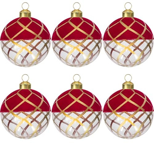 KI Store weihnachtskugeln 8cm Weiss rot smat Glas 6 Stücke Ornamente für Weihnachtsbaum Christbaumkugeln Glas Weihnachtsdekoration Kugeln (ROT Weiss)