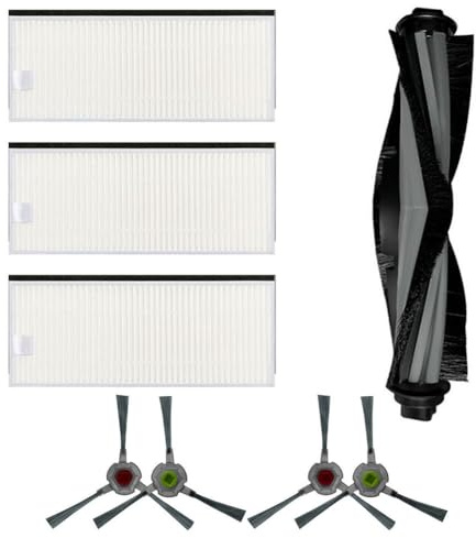 FUANA Ersatzteile für Deebot OZMO U2, DGN22, U2 Pro Roboterstaubsauger – 1 Hauptbürste, 3 Filter, 4 Seitenbürsten Roboter-Staubsauger-Set