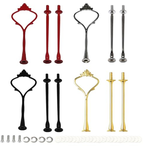 Yuwnd 4 Stück Etageren Stangen Set, 3-Lagige Etagere Stangen, Tortenständer in Gold Silber Rot und Schwarz, für Hochzeiten Geburtstage Dessertpräsentation Cupcakes Obst Süßigkeiten