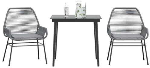 Ordellia Salon de jardin 3 pièces en polyrotin gris, plateau en verre, résistant aux UV, 80 x 80 x 74 cm, pour terrasse et balcon, avec coussins