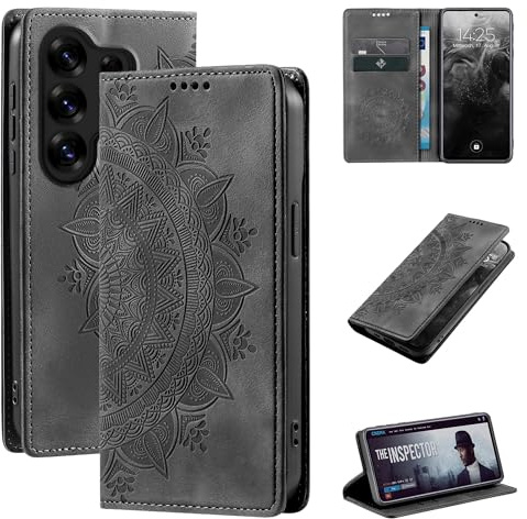 LBH Handyhülle für Samsung Galaxy S26 Ultra Mandala Klapphülle RFID Schutz Kartenfächer Geldfach Design Cover Case Flipcase Schwarz