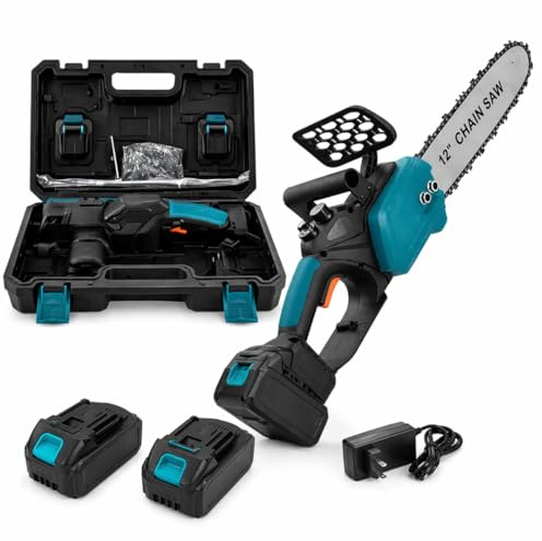 Motosega a Batteria 12” per Potatura con Oliatore, Sega Elettrica per Legno con 2 Batterie, Compatta e Portatile per Giardinaggio.
