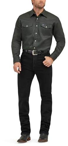 Wrangler Cowboy Cut Western Long Sleeve Snap Work Shirt Firm Finish Chemise de Travail, Opaque, Black Forest Green, XXXL Homme