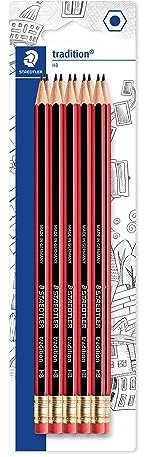 STAEDTLER 112HBBK10D Tradition Graphite Pencil for Drawing & Sketching - HB, Eraser-Tip (Pack of 10)