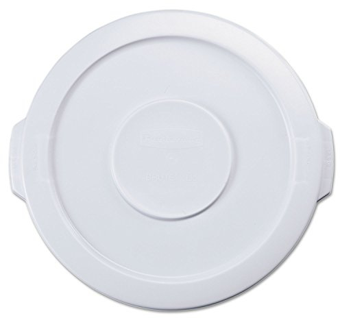 Rubbermaid Commercial BRUTE LLDPE Round Waste Lid - White | Locks securely to seal in freshness, preventing commercial kitchen spills and keeping food storage areas highly organized.