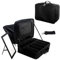Joligrace Extra Large Oxford Fabric Professional Makeup Bag with Removable Mirror and Back Strap Cosmetic Case Beauty Box Hairdressing Tools Organiser Storage(42x32x18.5cm, 1*Mirror, Black)