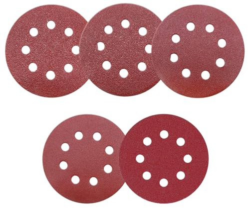 Maveek 50 Pcs 125mm Sanding Discs, 5 Inch Orbital Sander Discs, Mixed Grit | 10 x 40/60/80/100/120 Assorted Grit, 8 Holes Round Sanding Pads Sandpaper, Hook and Loop Sanding Discs For Orbital Sander
