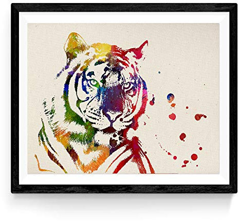 Nacnic Tiger Aquarell Poster. Wasserfarbe Stil Wanddekoration Abbildung von bunten Malereien. Verschiedene kreative und mehrfarbige Tier Bilder ohne Rahmen. Größe 24x30cm.