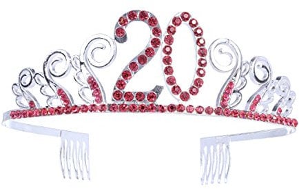 Frcolor 20 Geburtstag Tiara Stirnband Happy 20. Geburtstag Red Crystal Strass