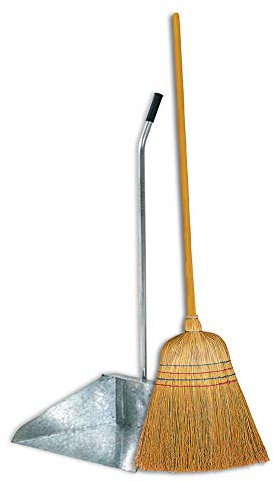 Set Pulizia per esterno Scopa Saggina con manico in legno e Paletta zincata per esterno, pulizia Giardino, Cortile