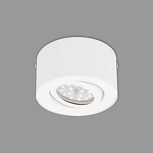 Briloner Leuchten - LED Aufbauleuchte, Deckenlampe 5 W, Reflektor schwenkbar, 470 Lumen, 3.000 Kelvin, Weiß, Ø 9cm