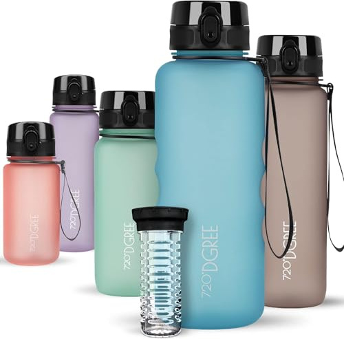 720°DGREE Gourde, Bouteille d’Eau “uberBottle“ +Tamis-Fruits – 350ml, 500ml, 650ml, 1l, 1,5l, 2l - Sans BPA, Étanche, Anti-Fuite, Réutilisable, Légère - Idéal pour École, Sport, Fitness, Gym, Travail