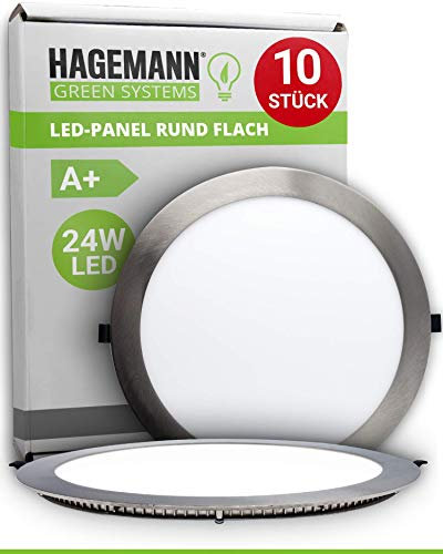 HAGEMANN® 10 x LED Panel rund 24 Watt 1960lm – Ø 285mm Bohrloch – flach 230V Deckenleute Einbauleuchte