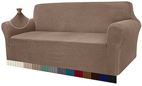 Granbest High Stretch Sofabezug Moderne Sofaüberwurf Jacquard Elastische Sofahusse für Wohnzimmer Protector für Hunde Haustiere (3 Sitzer, Kamel)