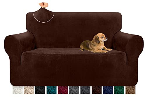 Granbest 1 Stück Dicke Couchbezug Ultra weiche Samt Sofabezug anspruchs hohe Stretch Anti-Rutsch-Sofabezug Zweisitziger Couchbezug Möbelschutz für Katze, Hund, Haustier (2 Sitzer,Schokolade)
