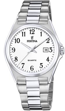 Festina Herrenuhr Analog aus Edelstahl 316l Silberfarben | Quarzwerk, Kalender, Widerstandsfähiges Mineralglas, Wasserdicht 5 ATM F20552/1