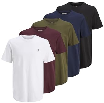 JACK & JONES Herren Jprblabrody Tee Crew Neck 5pk MP T Shirt, Navy Blazer, M EU