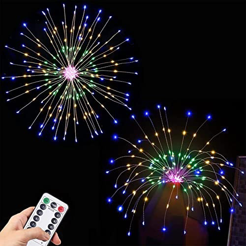 Feuerwerk LED Lichterkette,120/200 LED Warmweiß Mehrfarbig Lichterketten Wasserdicht Batteriebetrieben Mit Fernbedienung,8 Modi für Innen Außen Deko Weihnachten Hochzeit Party (Mehrfarbig,120 Lichter)
