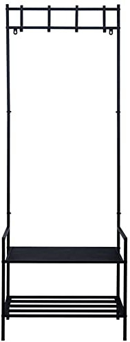 etc-shop Garderobe mit Schuhschrank schwarz Jackenständer Metall Dogstation Garderobe Leinenparkplatz Hund, 4X Kleiderhaken, Ablage MDF, freistehend, H 168,5 cm