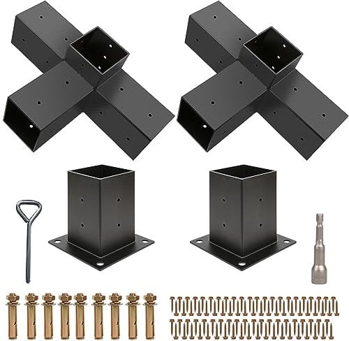 Grehitk Pergola-Kit, Pergola-Halterungen, 4-Wege-rechtwinklige Eckhalterung, Holzarbeiten, DIY-Pfosten-Basis-Set, Holzbalken für Pavillons, Terrassen-Pergolas, Blockhütte, Outdoor-Pergola-Hardware für